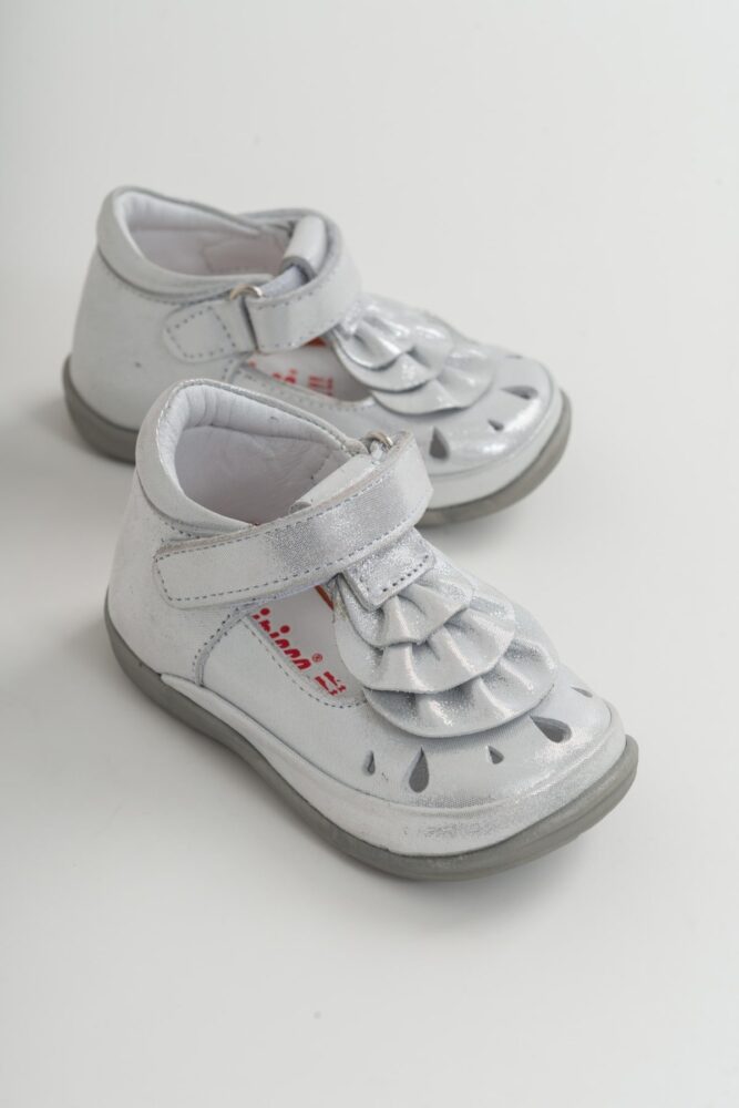Ασημένια δερμάτινα παπούτσια για κορίτσια Minipicco First Step