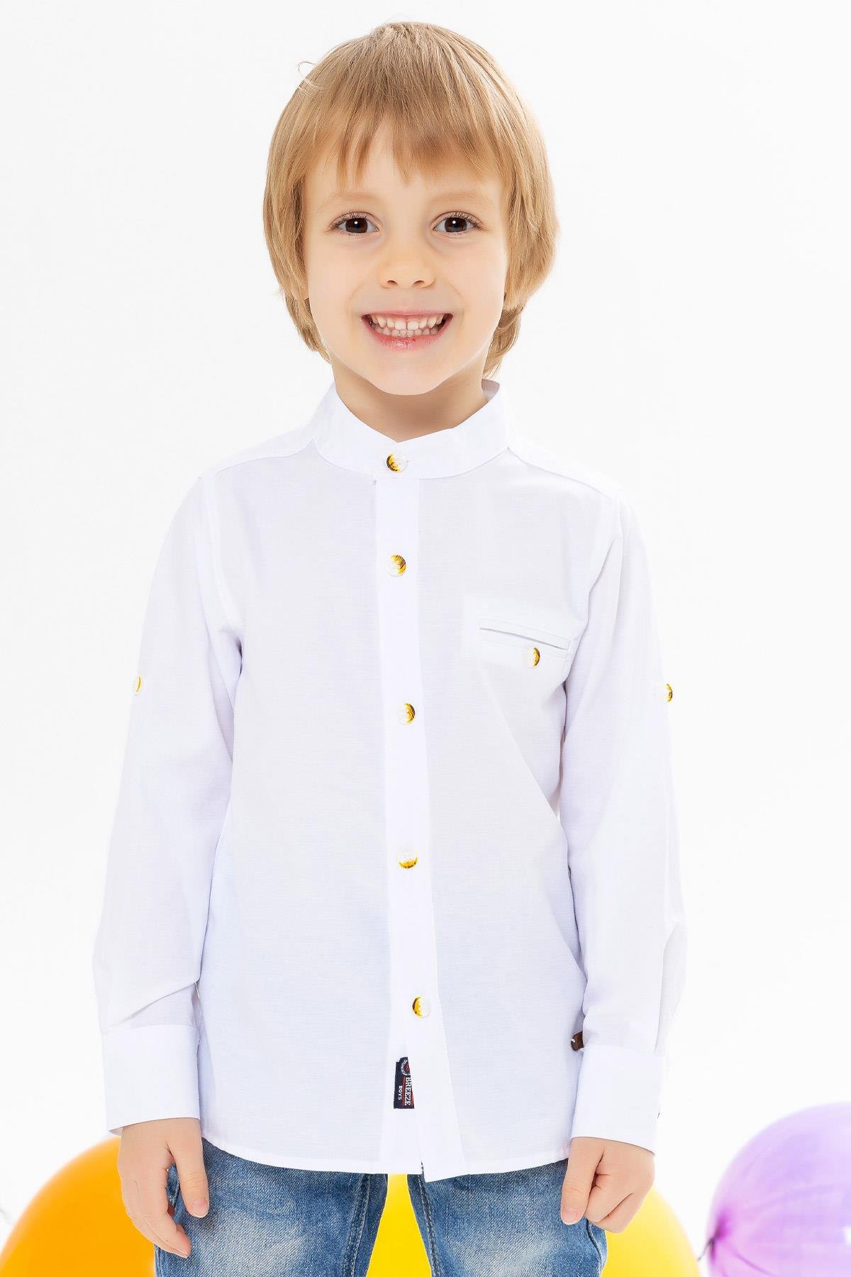 Λευκό πουκάμισο με γιακά μάο για αγόρι (9-12ετών)