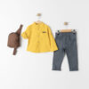 Μουσταρδί πουκάμισο με τζιν & τσαντάκι για αγόρι(12μηνών-4 ετών)
