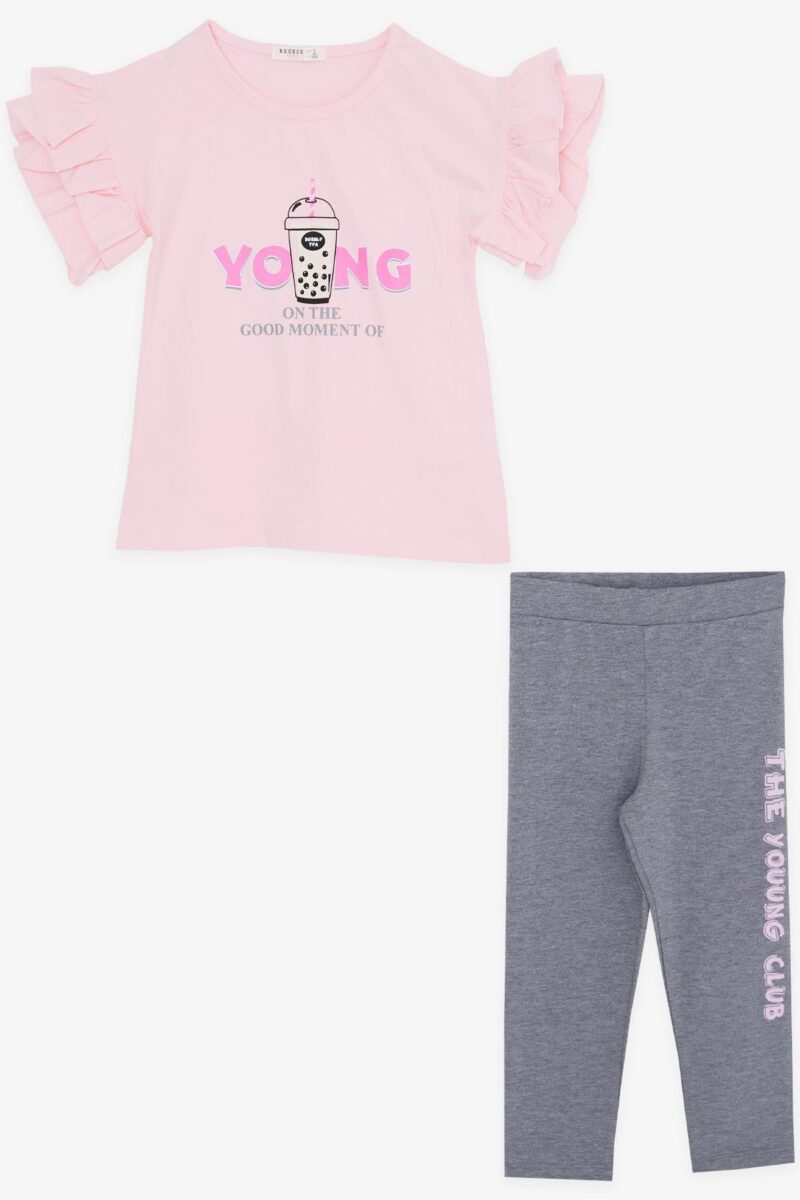 Trendy Shop Ροζ T-Shirt & κολάν γκρι για κορίτσι (5-10 ετών)