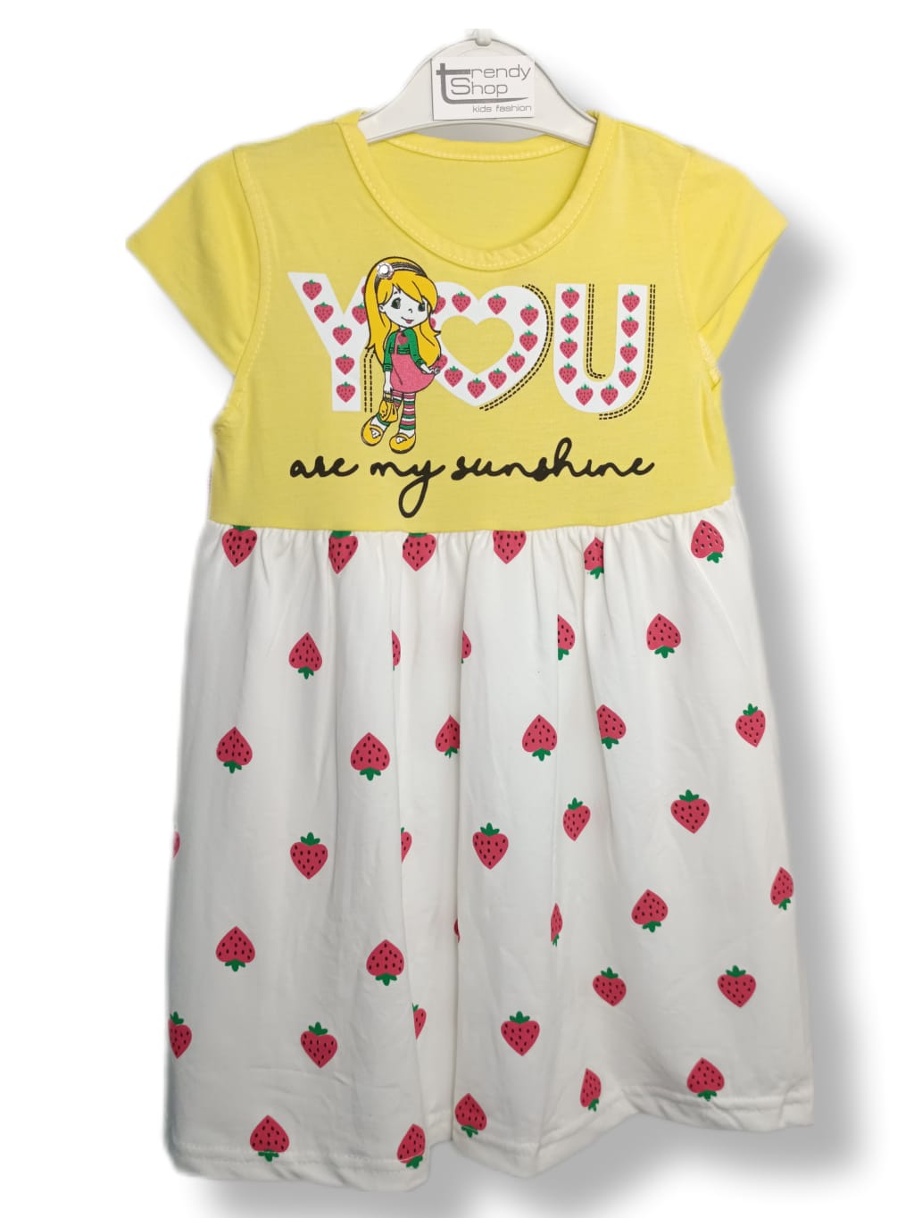 Καλοκαιρινό κίτρινο φόρεμα με φράουλες (2-5 ετών)