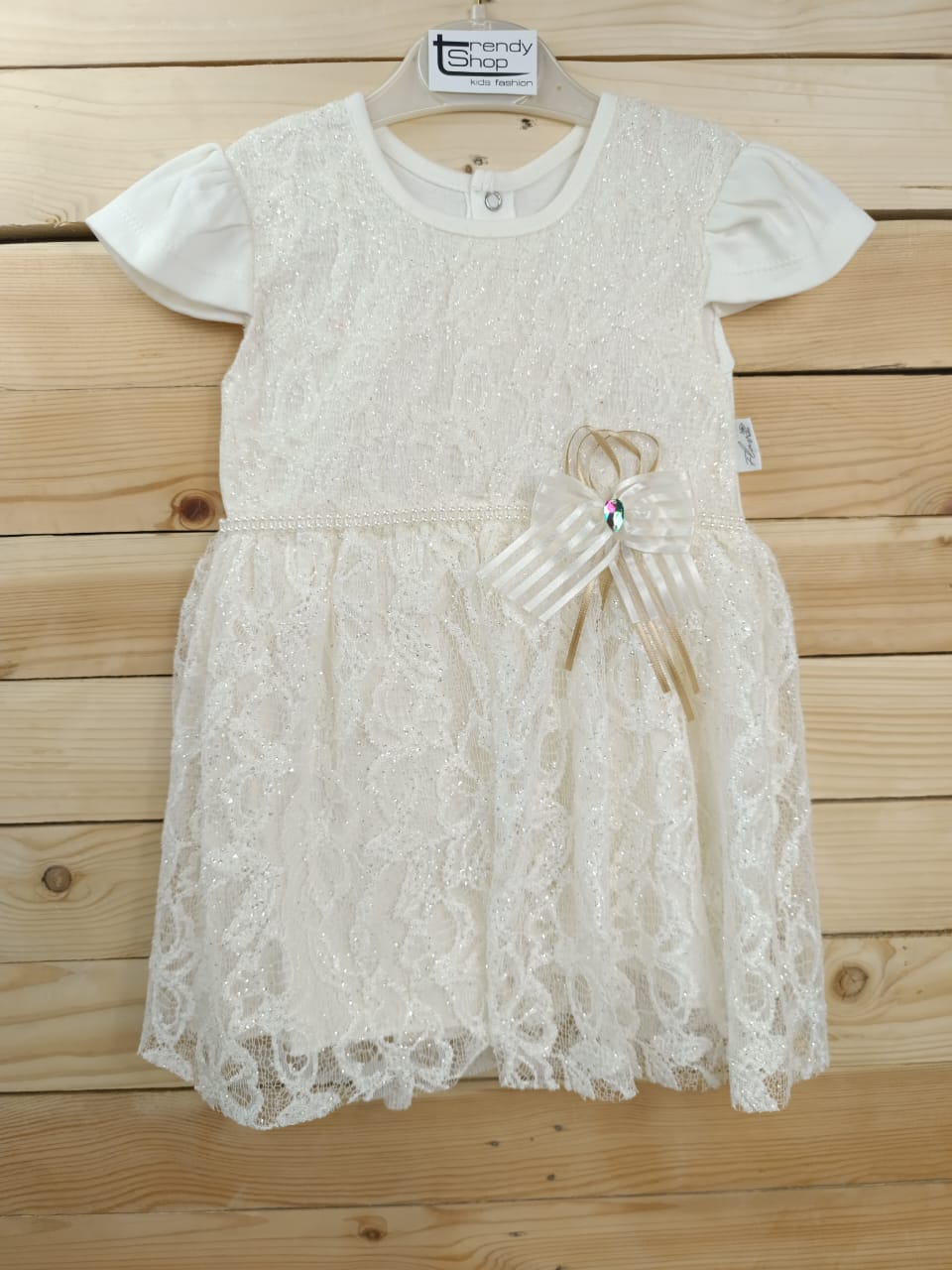 Φόρεμα με γυαλιστερή δαντέλα & φιόγκο (6-18μηνών)