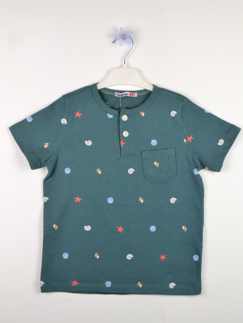 Trendy Shop Μπλούζα με κουμπιά στη λαιμόκοψη & σχέδια (5-9 ετών)