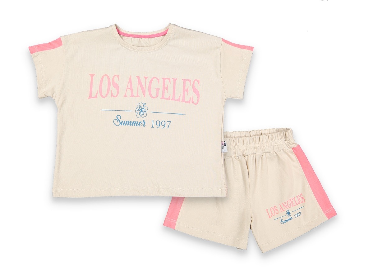 Μπεζ σετ σορτσάκι LOS ANGELES για κορίτσι (3-6 ετών)
